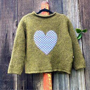 Olive Wool heart patch sweater